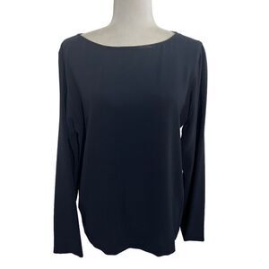 Ellen Tracy NWT Navy Solid Long Sleeve Women’s Boat Neck Blouse Top Size 10